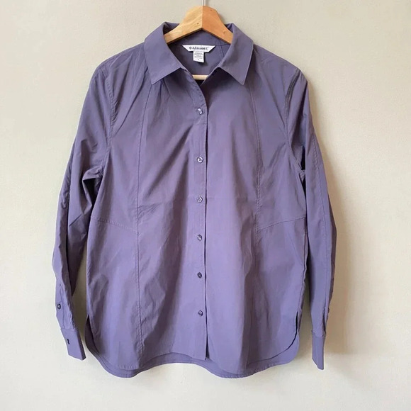 NWOT Athleta Women's Small Long Sleeve Relaxed Poplin Button Down Top Purple - Picture 5 of 16